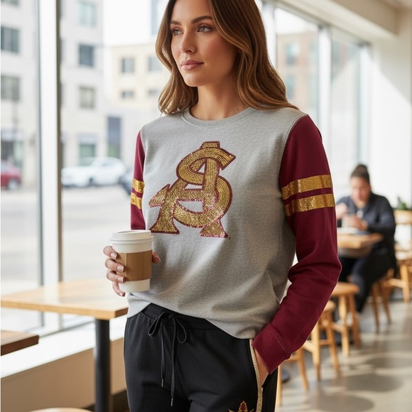 ASU Maroon & Gray Glitter Logo Sweatshirt and Joggers Set - Picture 2 of 10